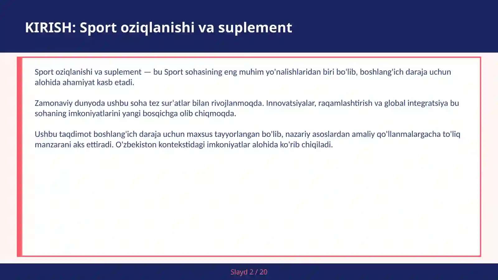 SPORT OZIQLANISHI VA SUPLEMENT 2