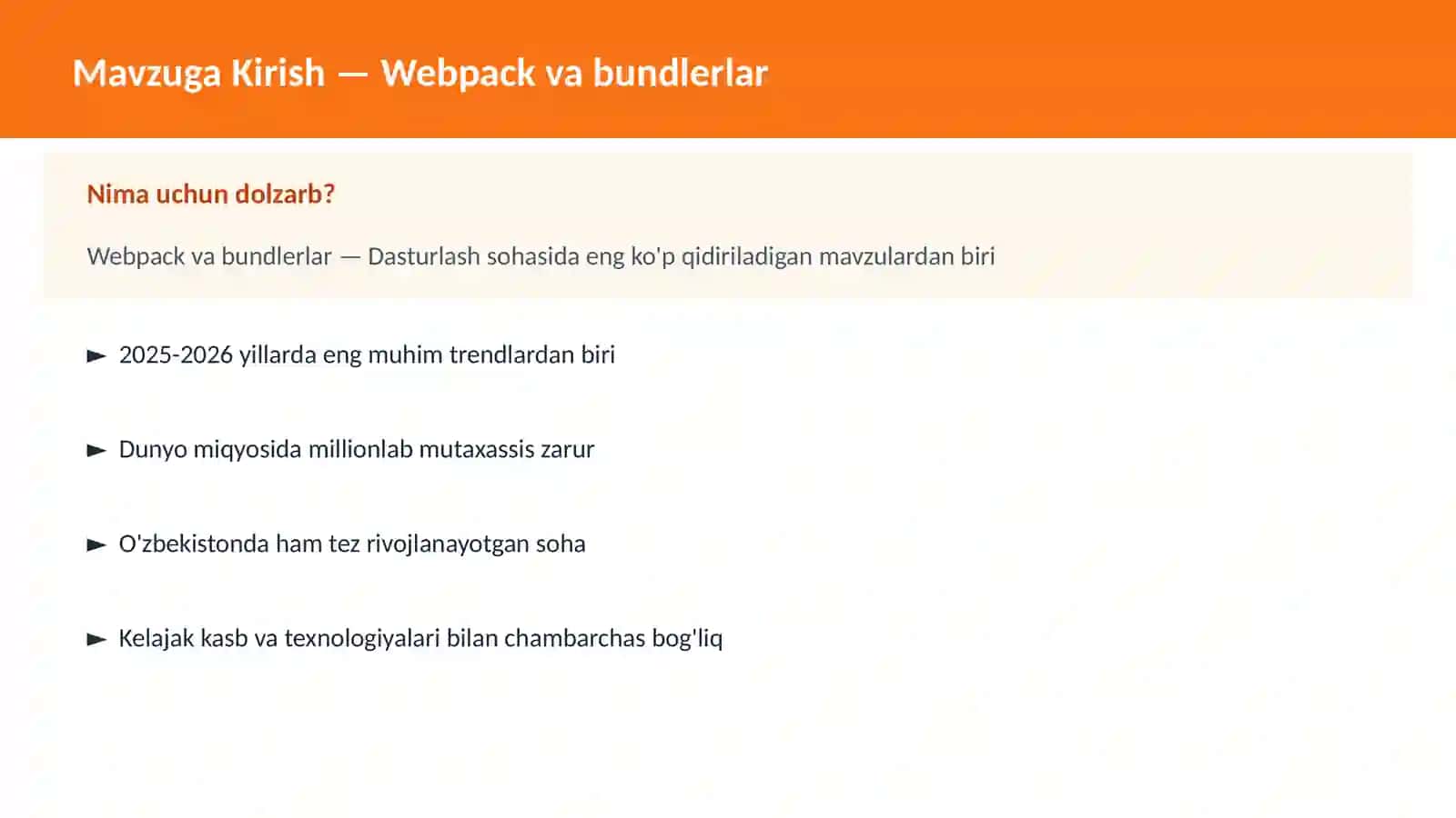 Webpack va bundlerlar 2