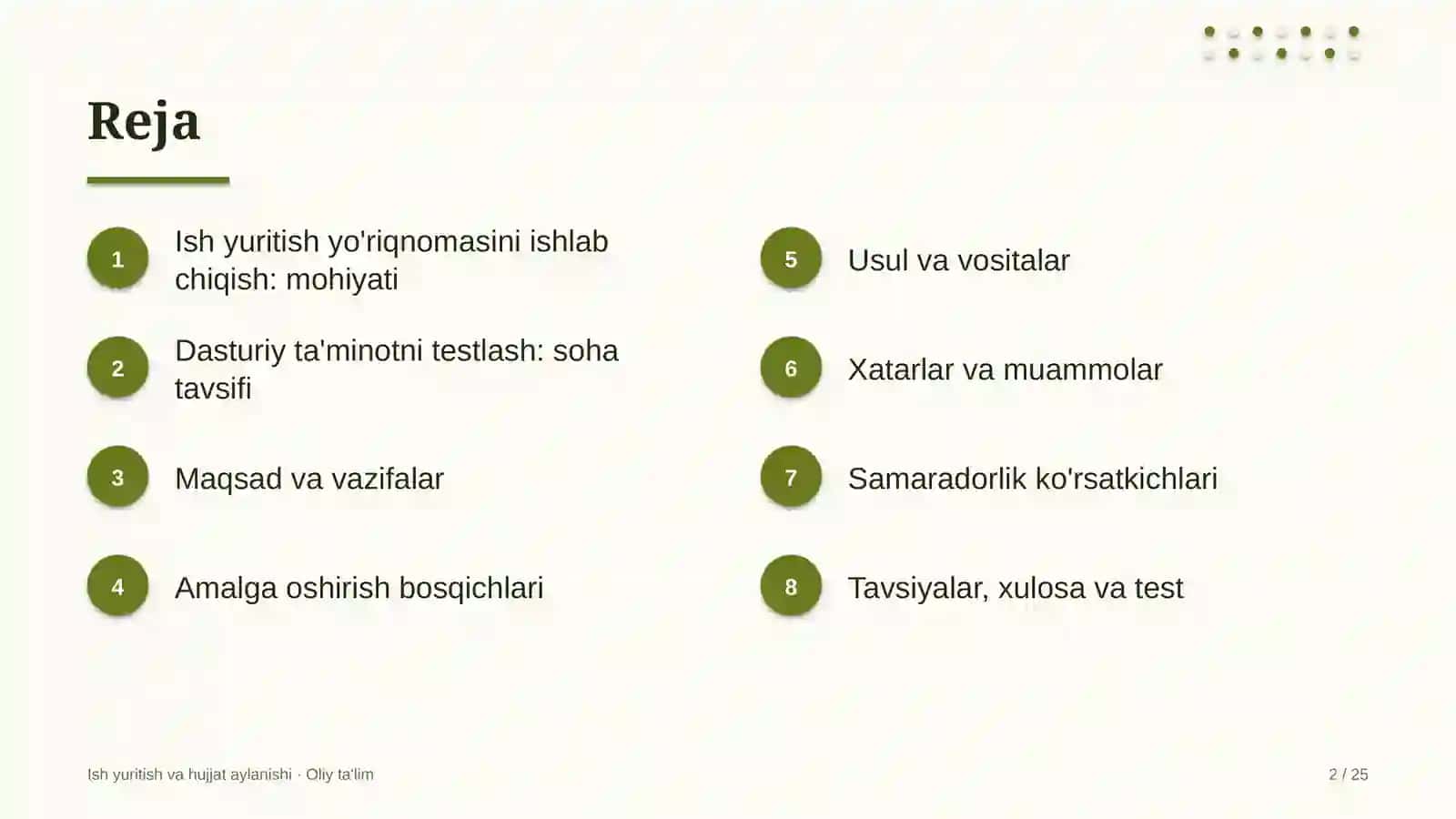 Ish yuritish va hujjat aylanishi · Oliy ta'lim 2