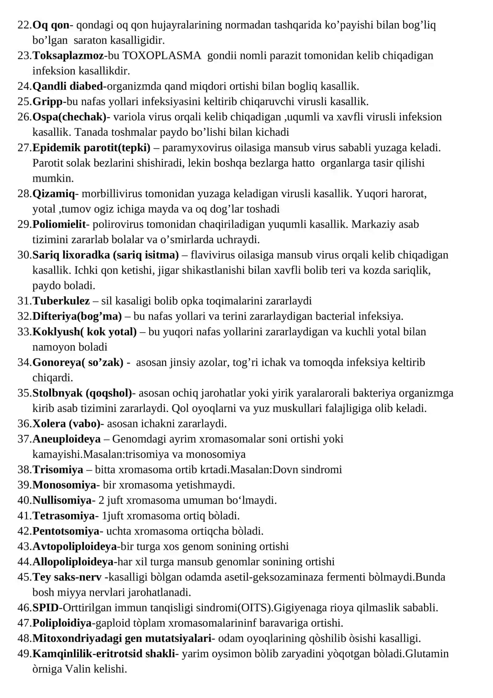 Tibbiy biologiya (Xoliqov.) kasalliklar to‘plami 2