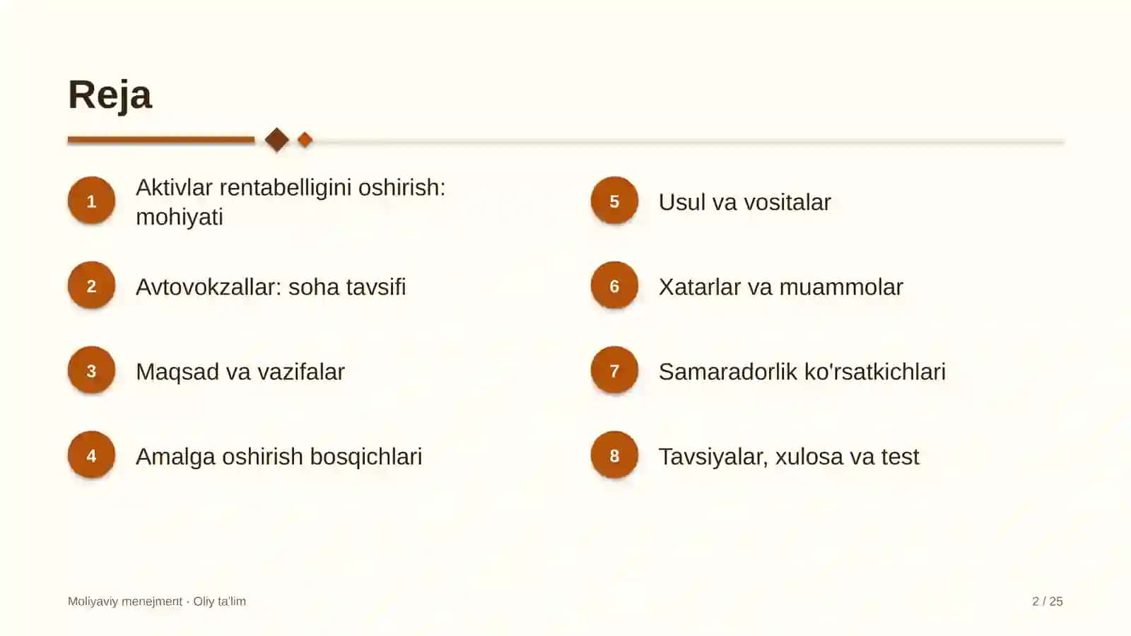 Avtovokzallarda aktivlar rentabelligini oshirish 2
