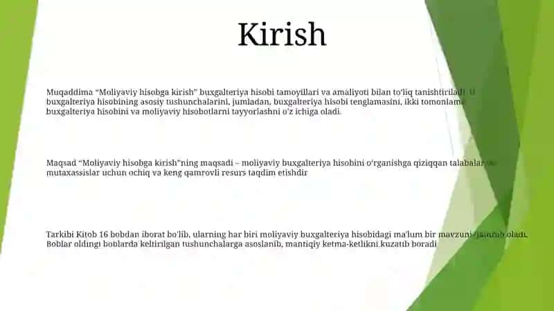 Moliyaviy Hisobga” Kirish 2