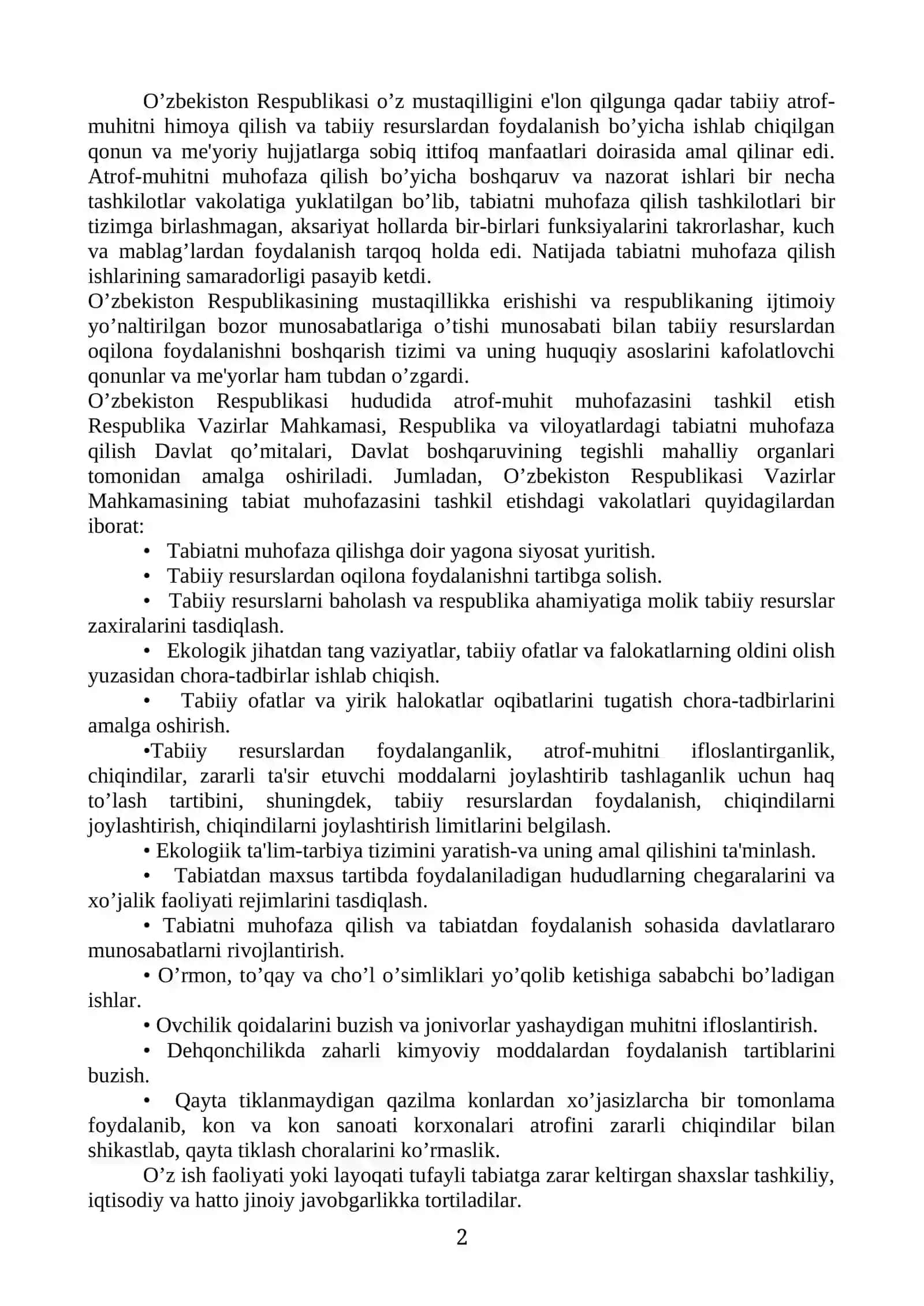 O’zbekistonning tabiatni muhofaza qilish sohasidagi qonunlari 2