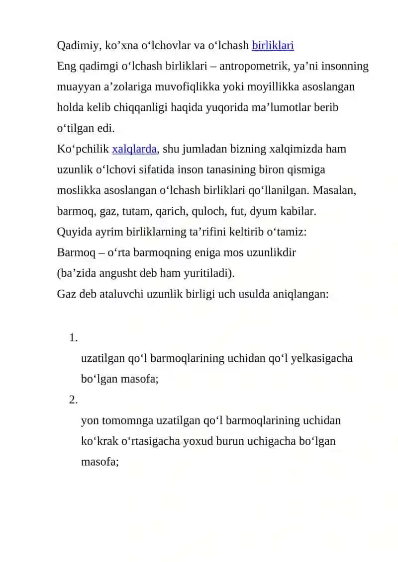 Qadimiy, ko’xna o‘lchovlar va o‘lchash birliklari 2
