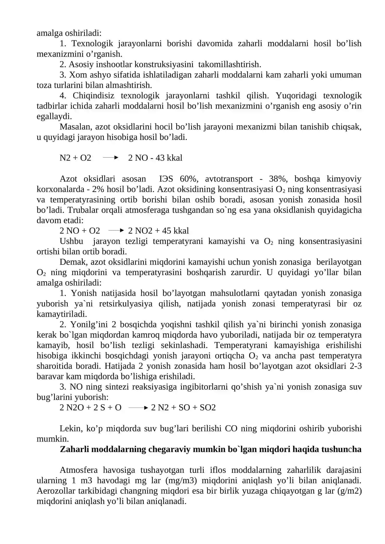 Atmosfera havosida zaharli moddalarning ruxsat etilgan chegaraviy kontsentratsiyalari 2