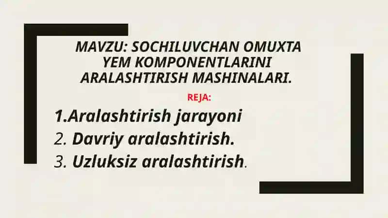 Sochiluvchan omuxta yem komponentlarini aralashtirish mashinalari. 2
