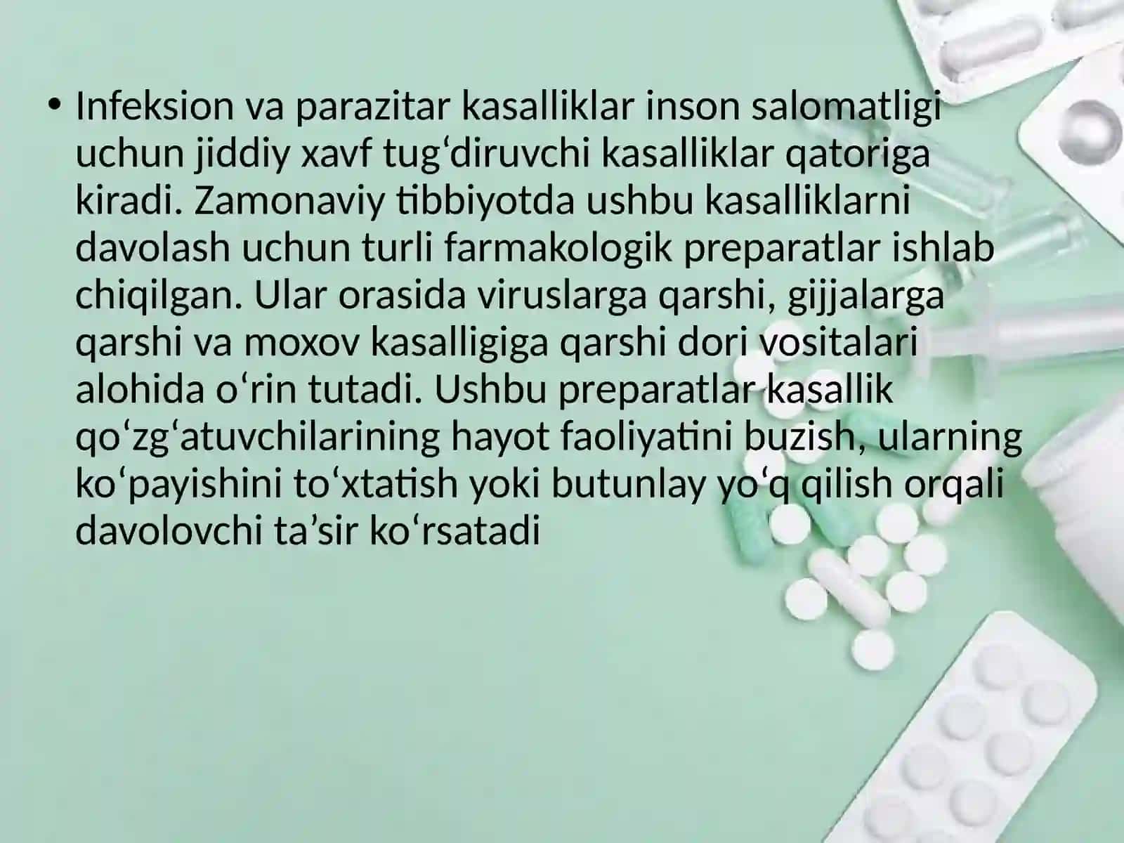 Virusga qarshi, gijja va moxovga qarshi dori vositalar farmakologiyasi 2