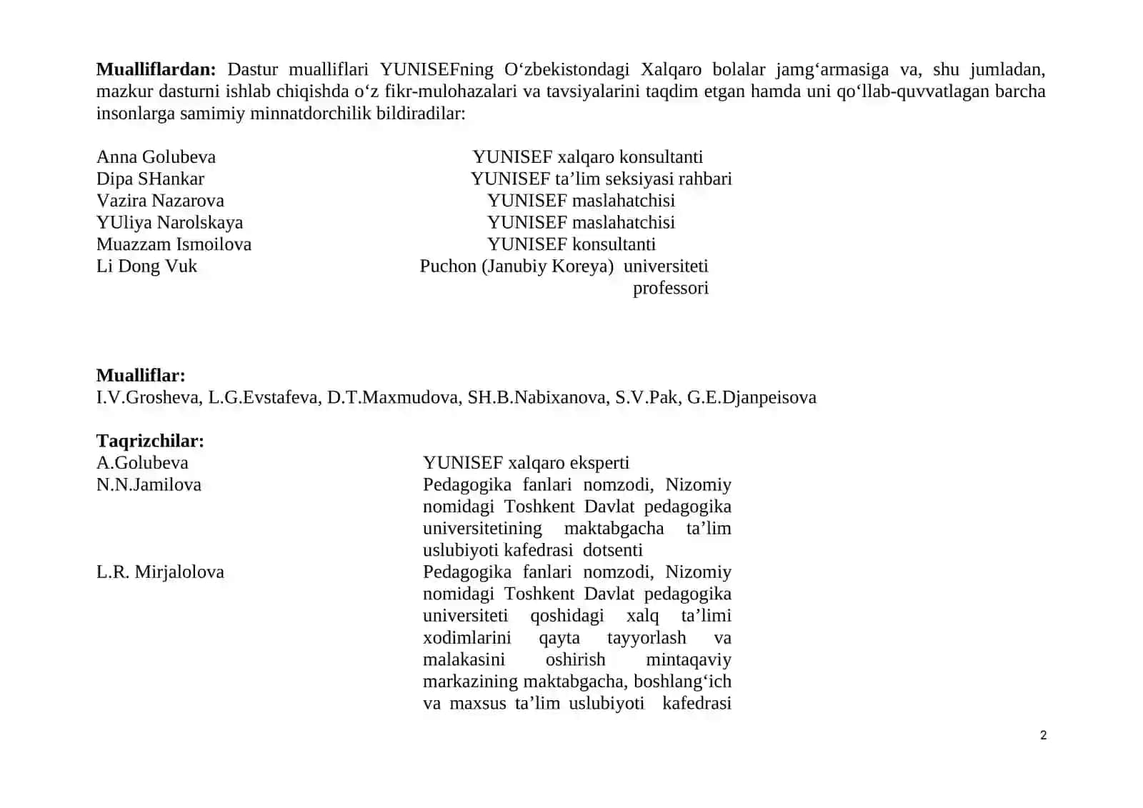 MAKTABGACHA TA’LIM MUASSASASINING DAVLAT O‘QUV DASTURI 2
