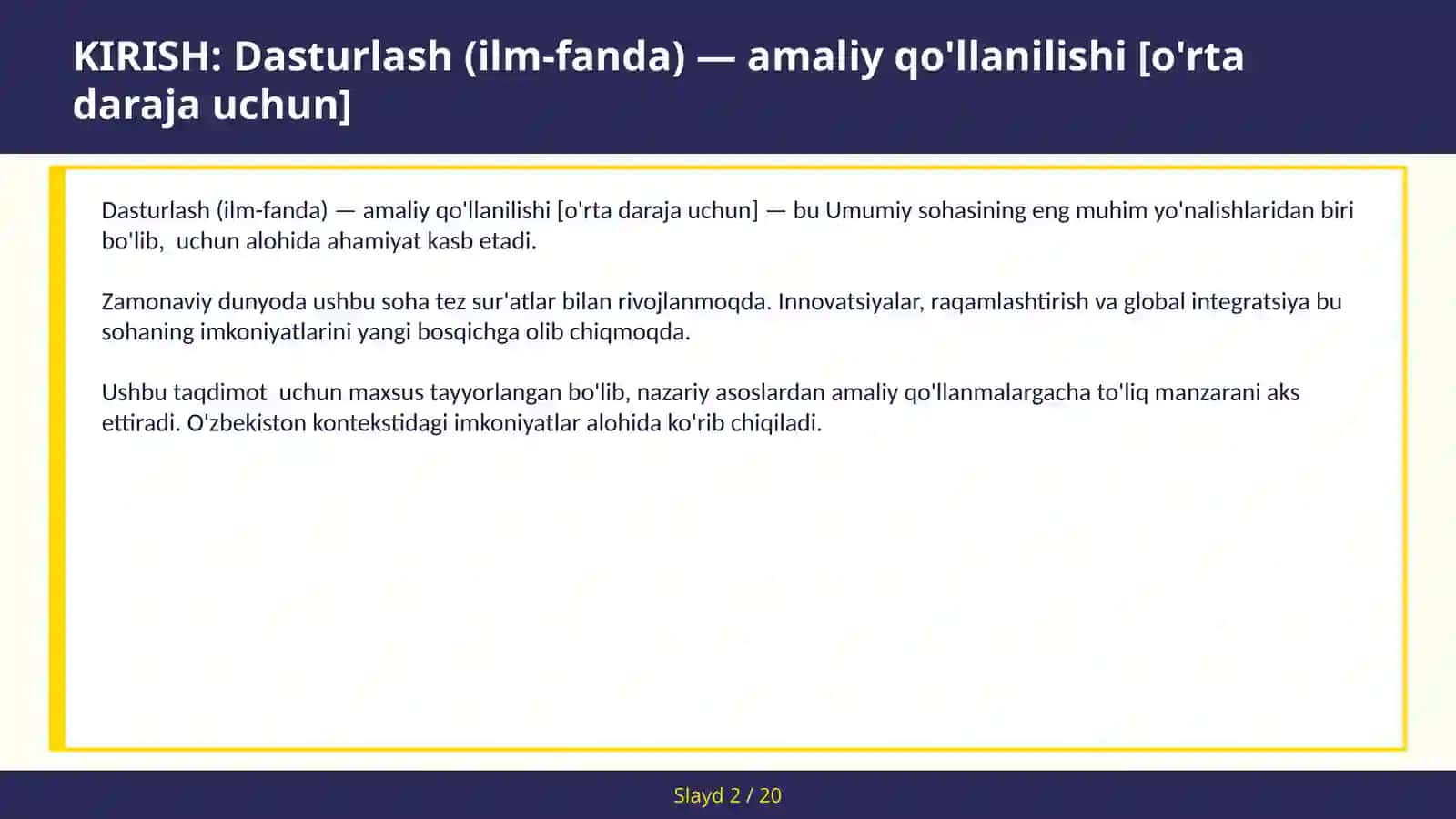Dasturlash (ilm-fanda) — amaliy qo'llanilishi [o'rta daraja uchun] 2