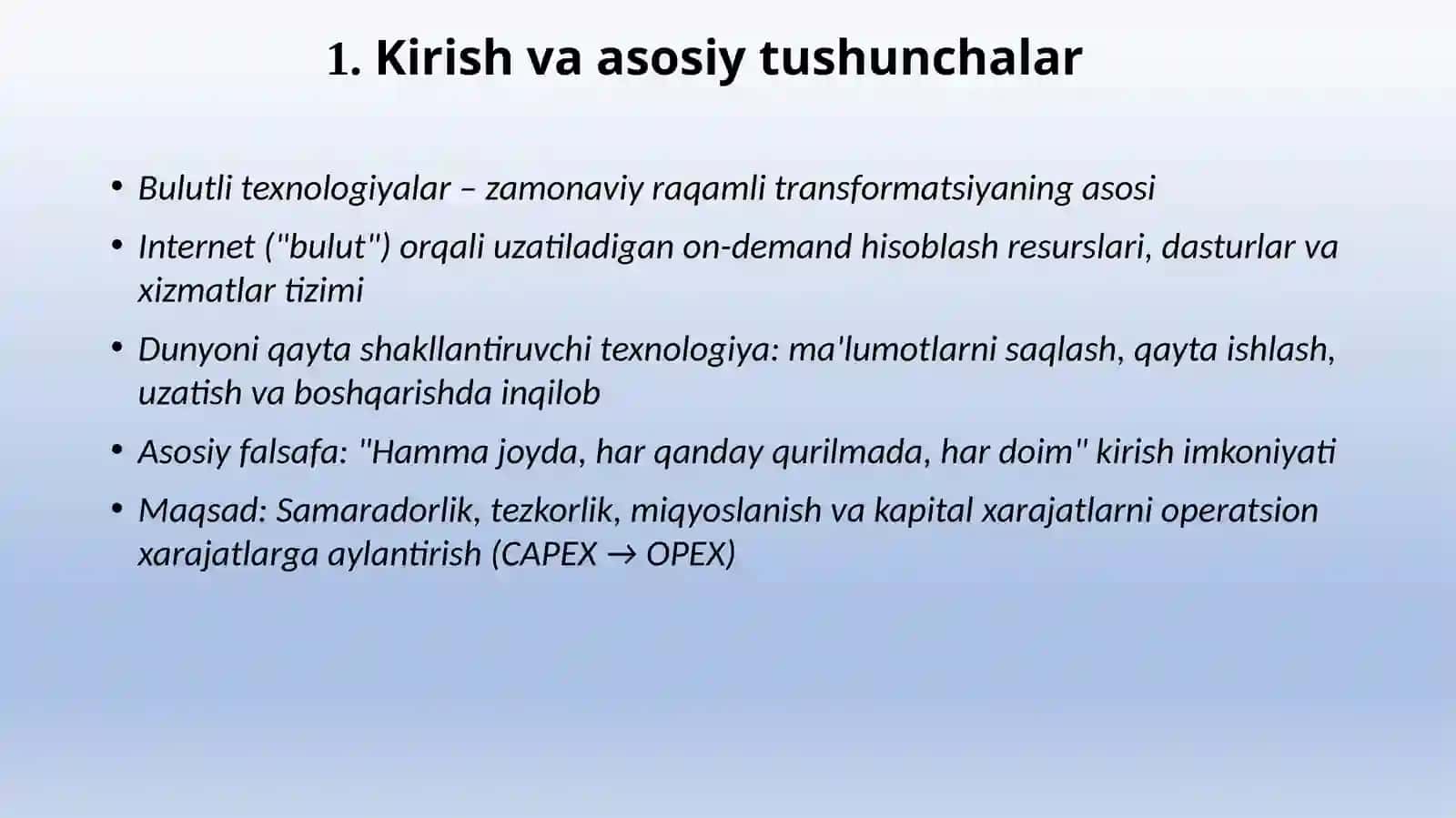 Bulutli texnologiyalar va tarmoqlar 2