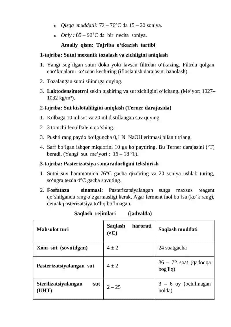 Sut va sut mahsulotlarini birlamchi qayta ishlash texnologiyasi 2