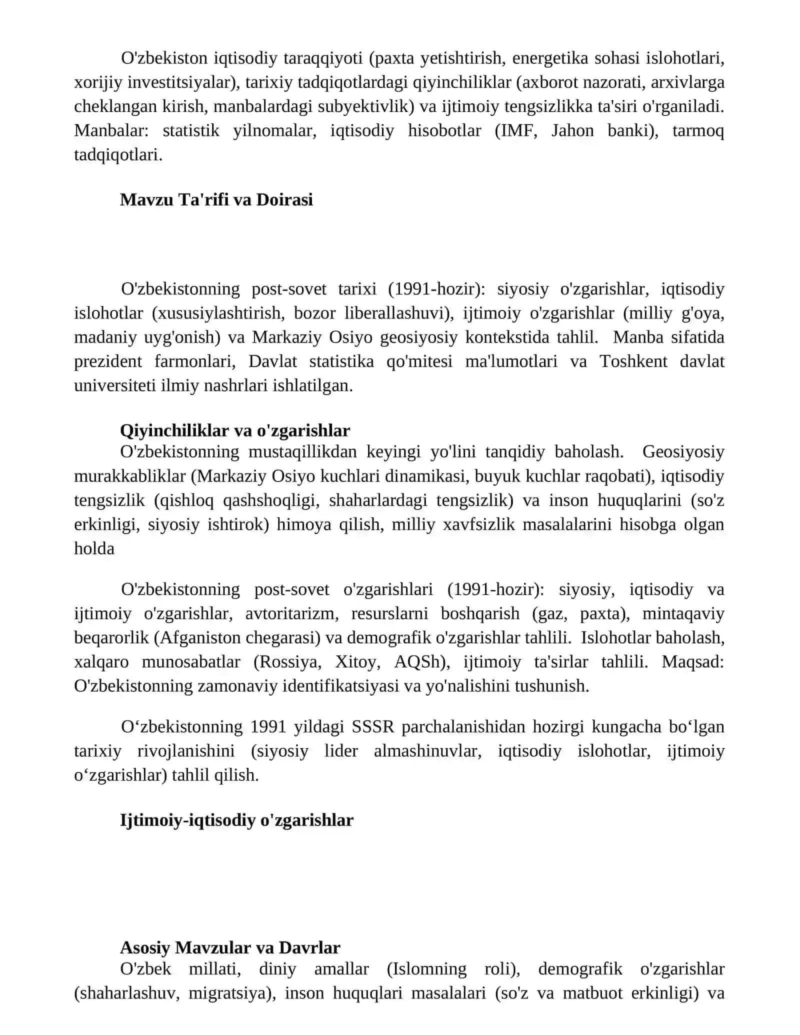 O'zbekistonning eng yangi tarixi" o'quv fanining predmeti,maqsadi va vazifalari 2