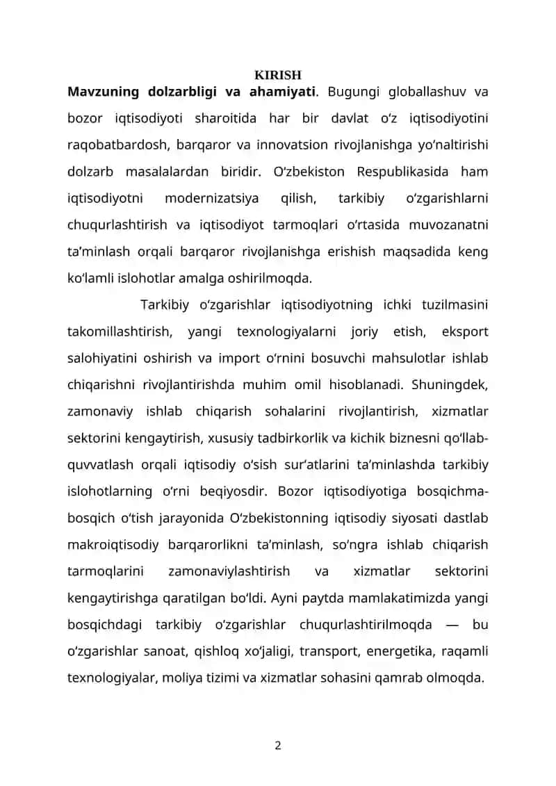 Tarkibiy o‘zgarishlar iqtisodiyotning ustuvor yo’nalishlari 2