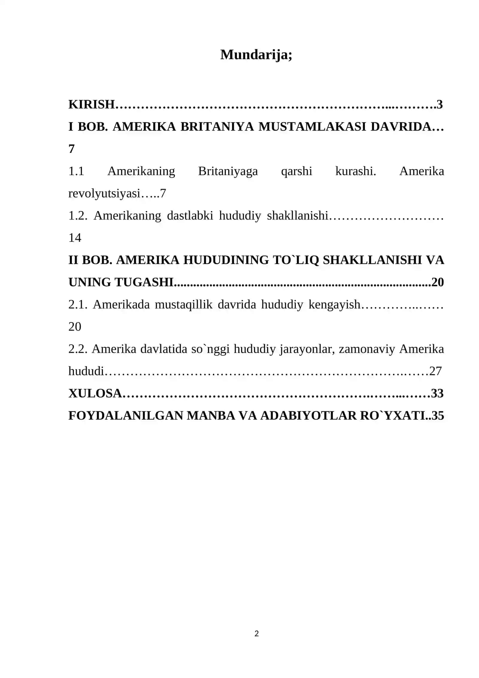 “AQSh territoriyasining kengayishi (XVIII asrning oxirgi o‘n yilliklari – XIX asrning birinchi yarimi)” mavzusidagi KURS ISHI 2
