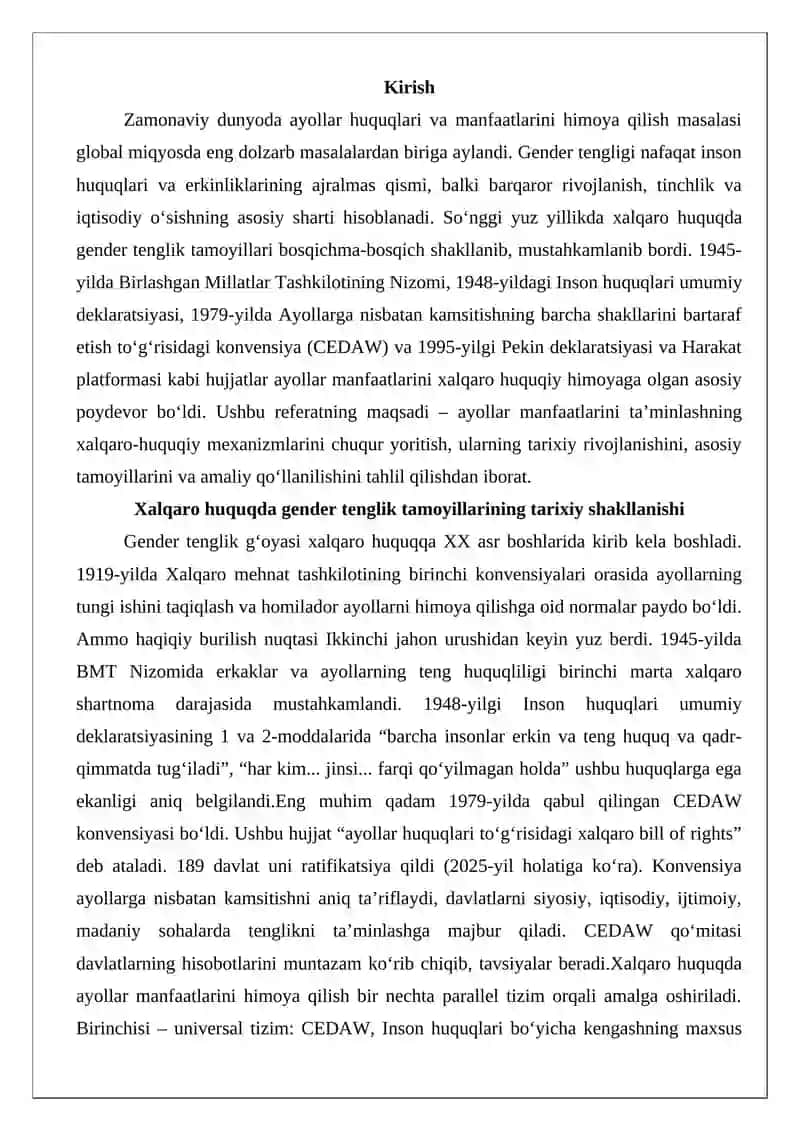 Ayollar manfaatini ta’minlashning xalqaro-huquqiy asoslari 2