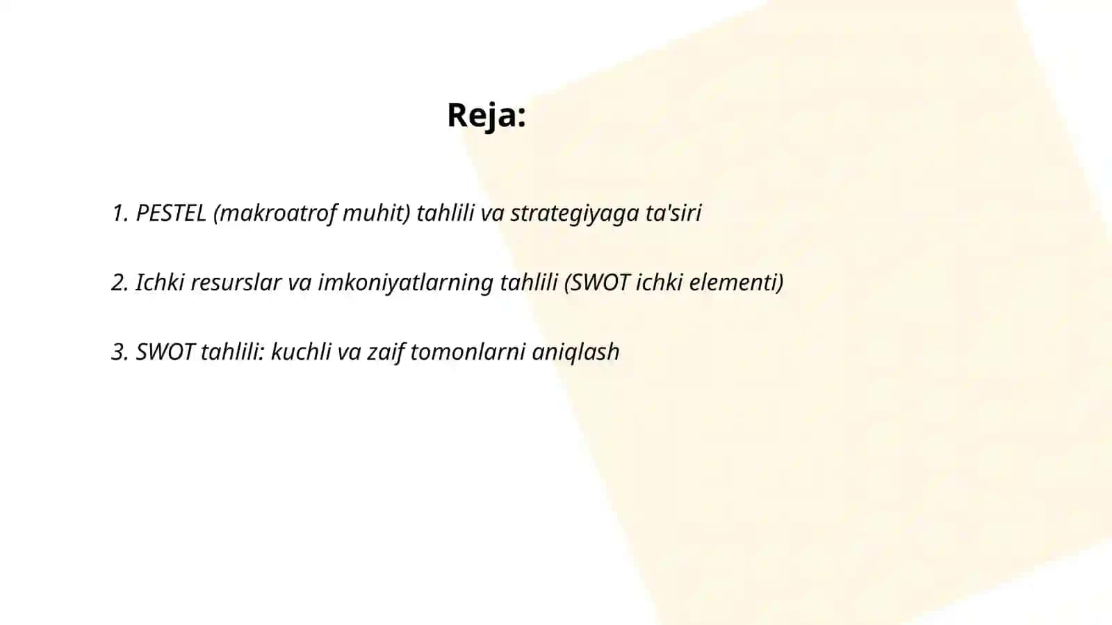 PESTEL (makroatrof muhit) tahlili va strategiyaga ta'siri 2