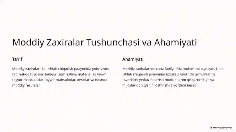 Moddiy Zaxiralarini Baxolash 2