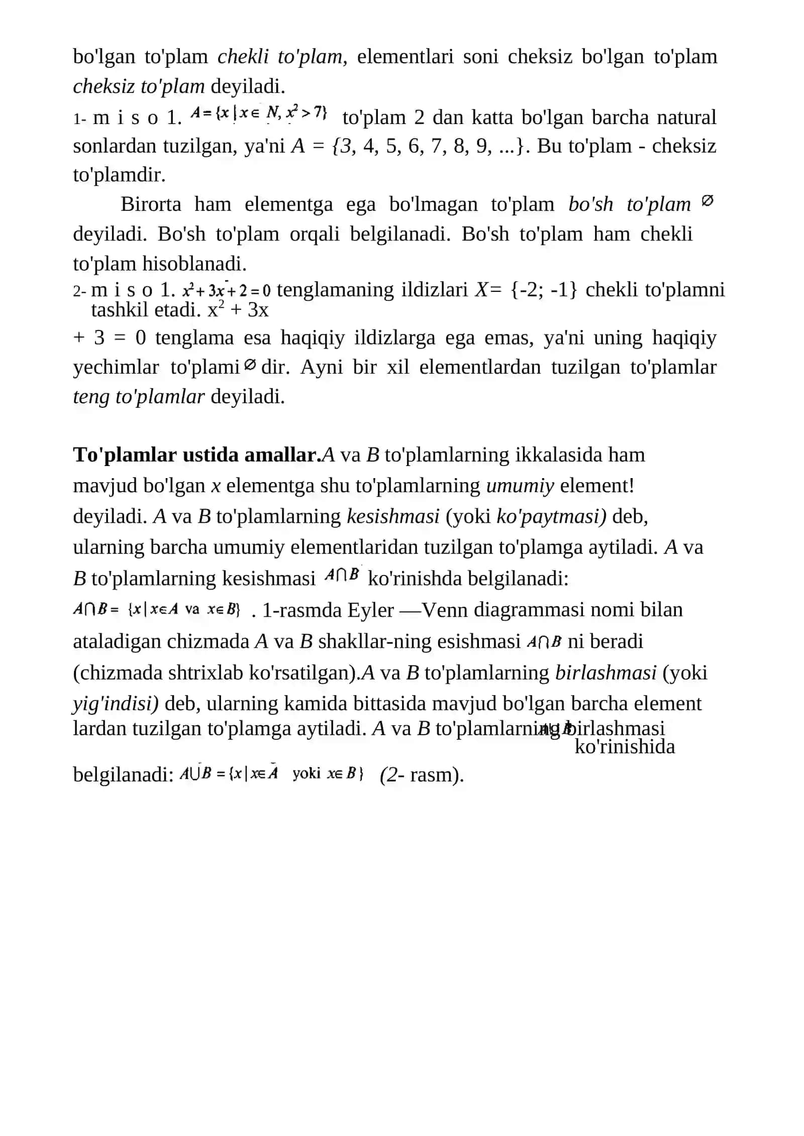 To’plam haqida tushuncha. To’plamlar ustida amallar 2