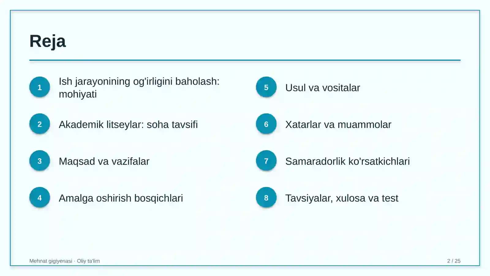 Akademik litseylarda ish jarayonining og'irligini baholash 2