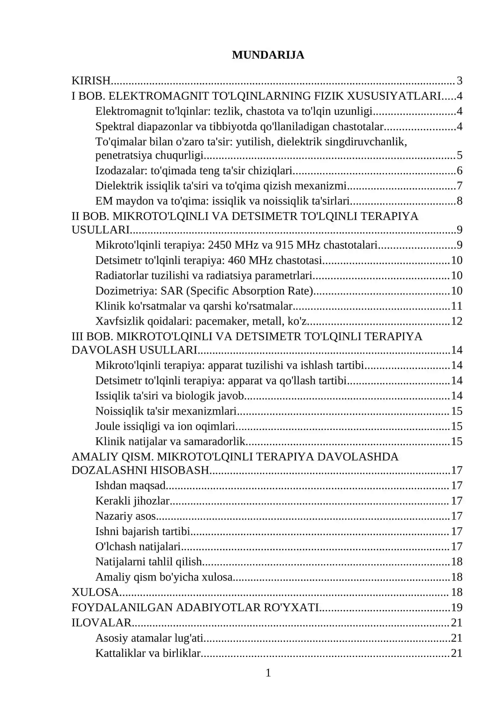 ELEKTROMAGNIT TO'LQINLAR BILAN TA'SIR ETISH. MIKROTO'LQINLI VA DETSIMETR TO'LQINLI TERAPIYA 2