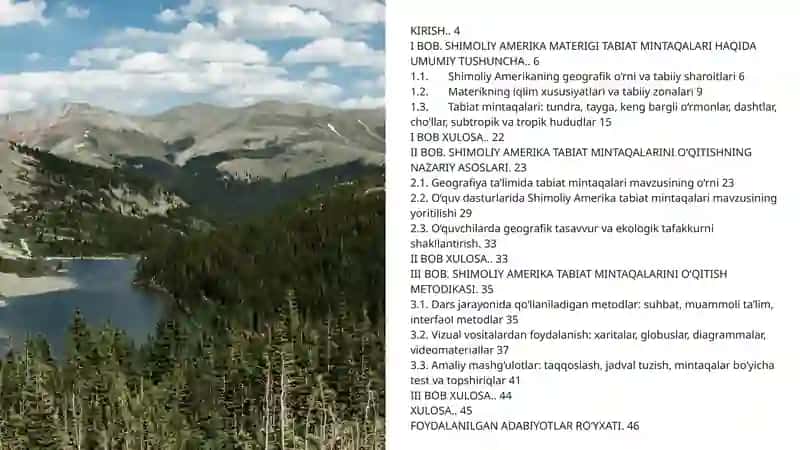 SHIMOLIY AMERIKA MATERIGI TABIAT MINTAQALARI MAVZUSINI ÒQITISH METODIKASI 2