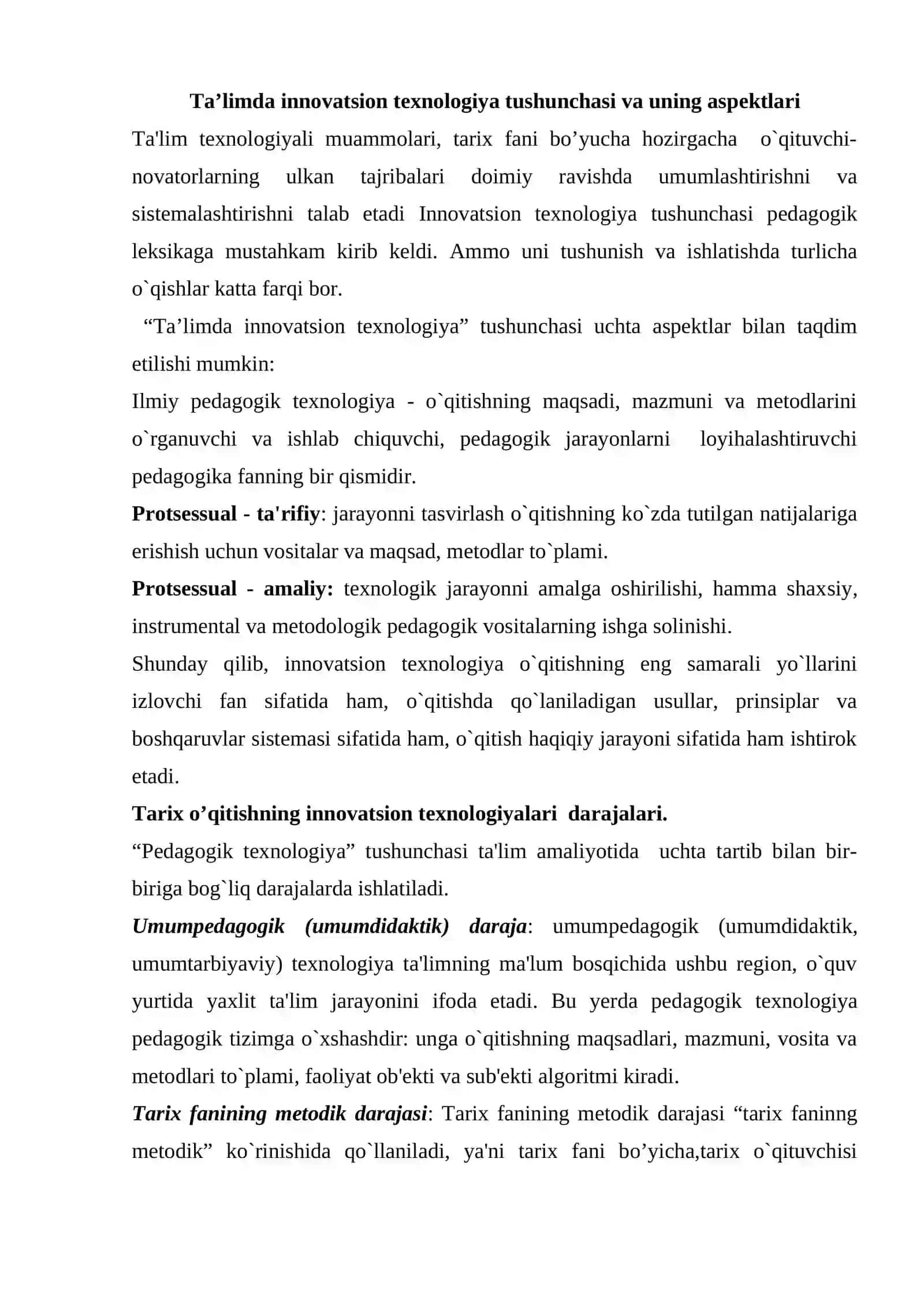 Ta'rix o'qitishda pedagogik va ta'lim texnologiyalari 2