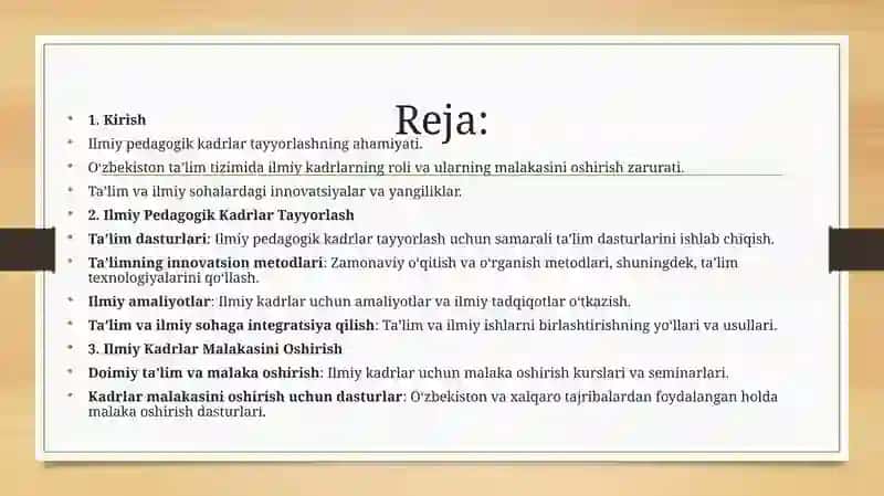 Ilmiy Pedagogik Vailmiy Kadrlar Tayyorlash va Malakasini Oshirish 2