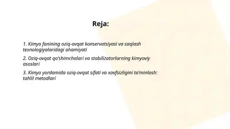 Kimyo fanining sanoat va oziq-ovqat rivojidagi ahamiyati 2