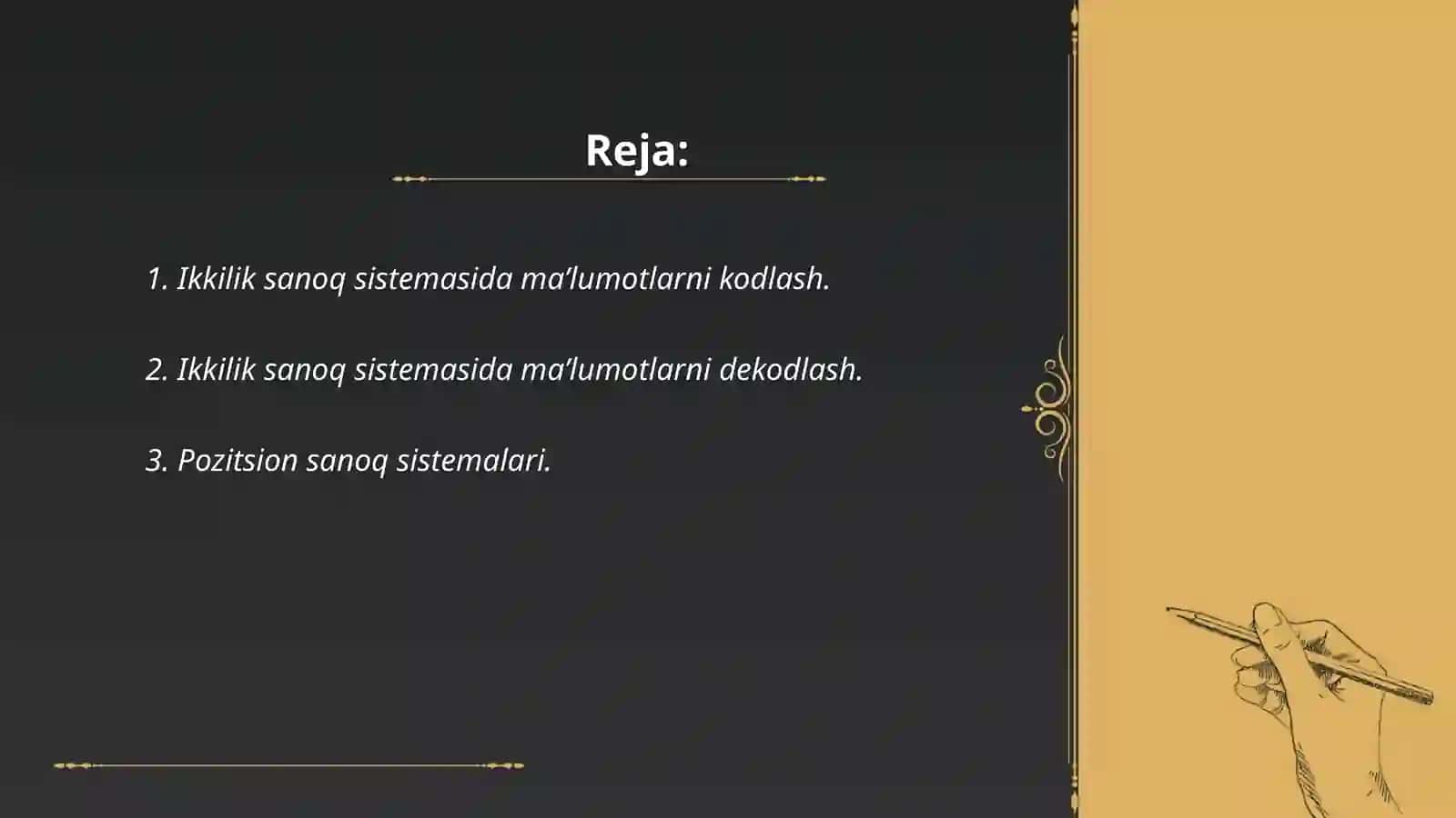 Ma’lumotlarni ikkilik sanoq sistemasida kodlash va dekodlash 2