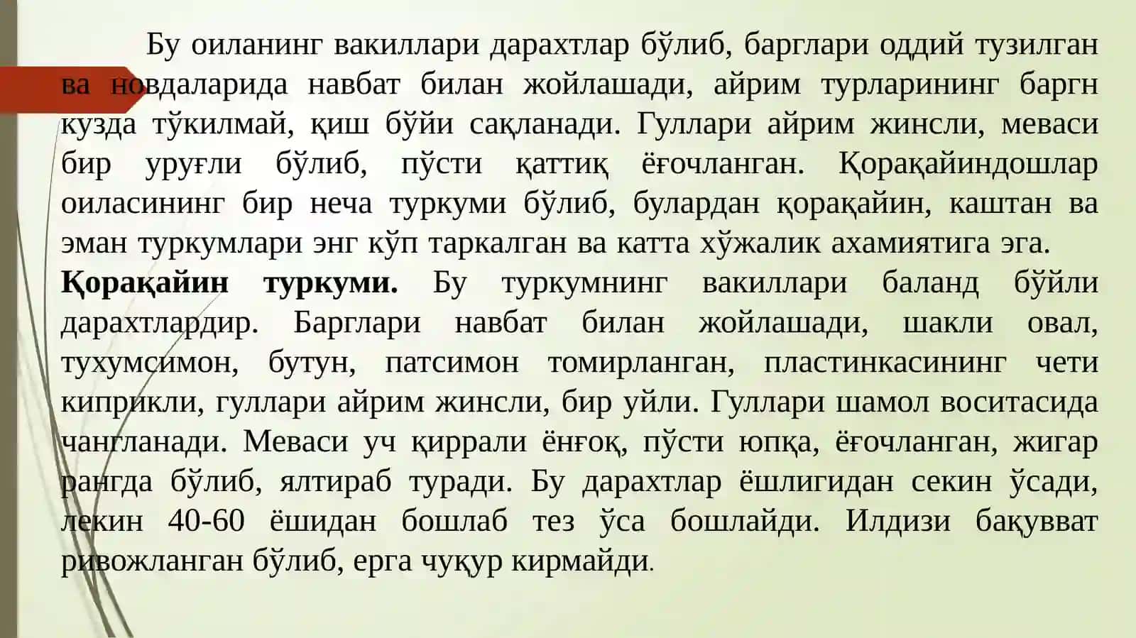 Fagaceae (Қорақайиндошлар) оиласи доривор ўсимликлари 2