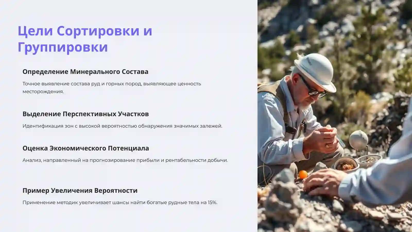 Сортировка и Группировка Полезных Ископаемых в целях разведки 2