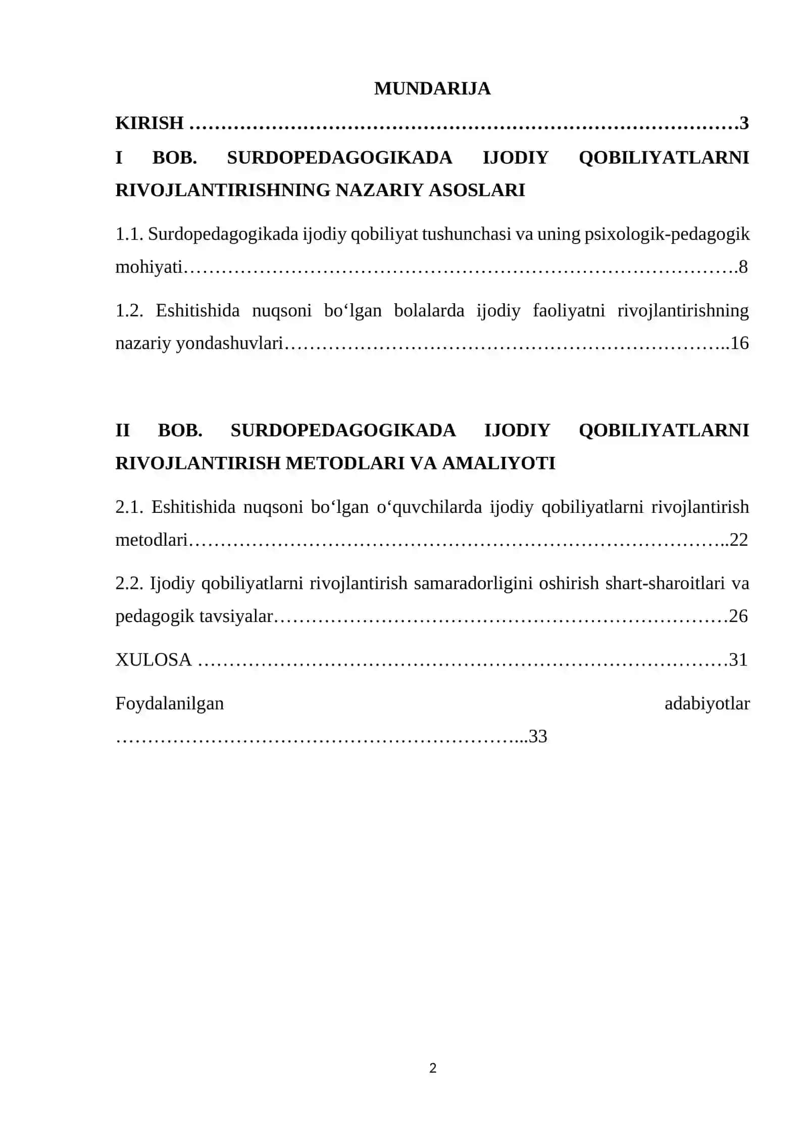 SURDOPEDAGOGIKADA IJODIY QOBILIYATLARNI RIVOJLANTIRISH METODLARI KURS ISHI 2