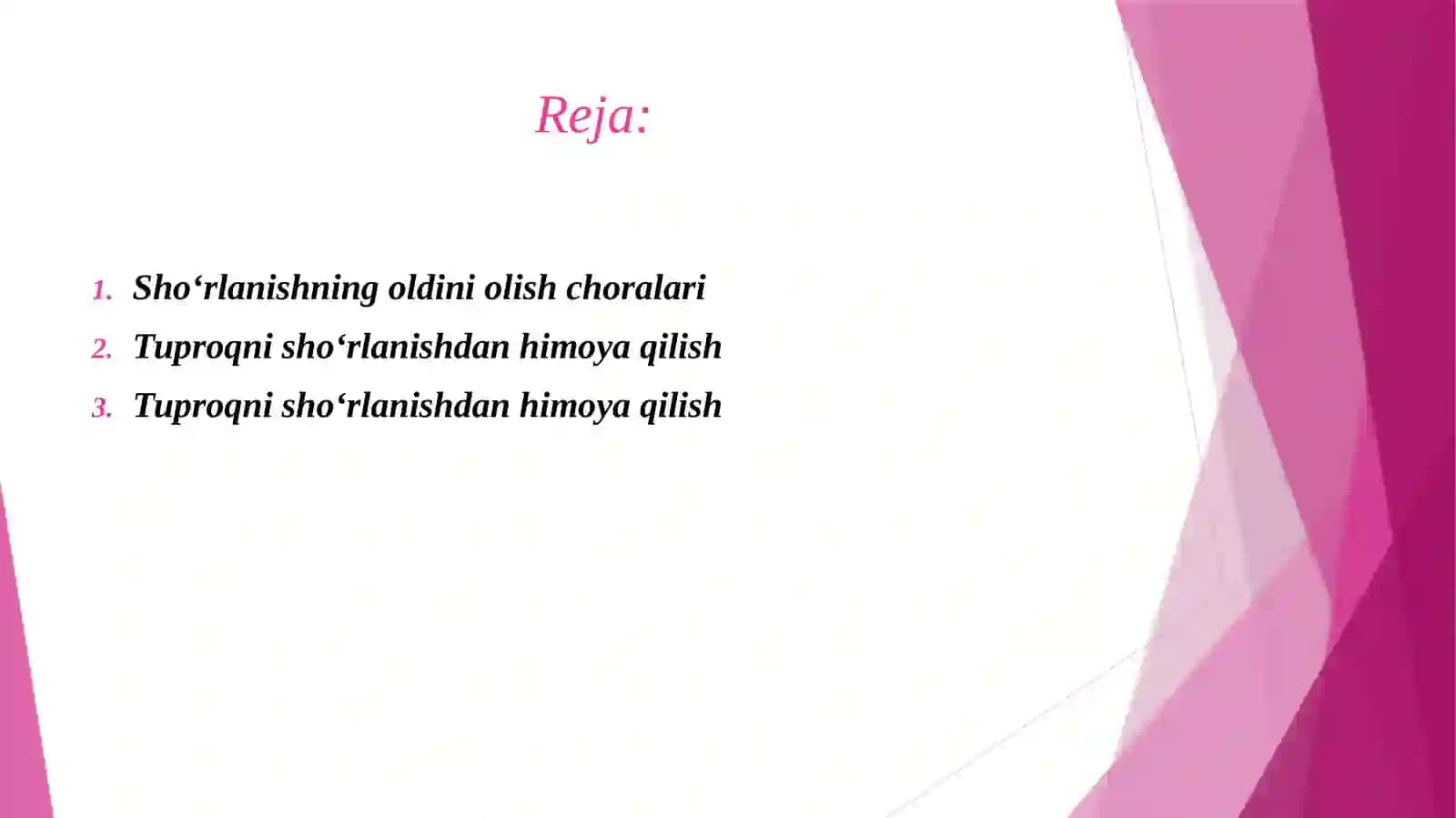 Fargʻona viloyatida shoʻrlanish va eroziyaning oldini olish choralarini ishlab chiqish 2