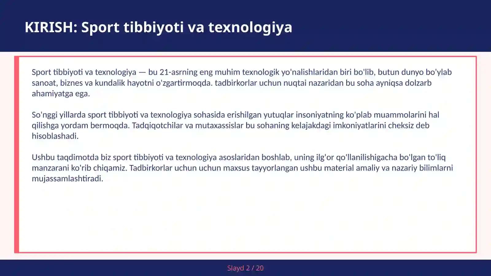 Sport Tibbiyoti va Texnologiya 2