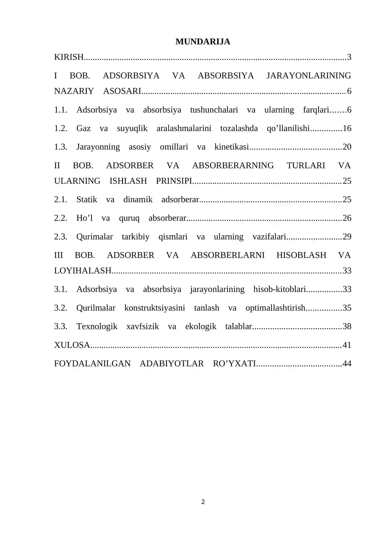 BOB. ADSORBER VA ABSORBERARNING TURLARI VA ULARNING ISHLASH PRINSIPI 2