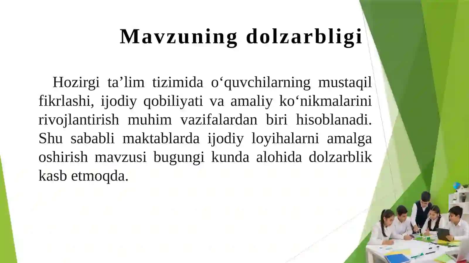 MAKTABDA IJODIY LOYIHALARNI AMALGA OSHIRISH 2