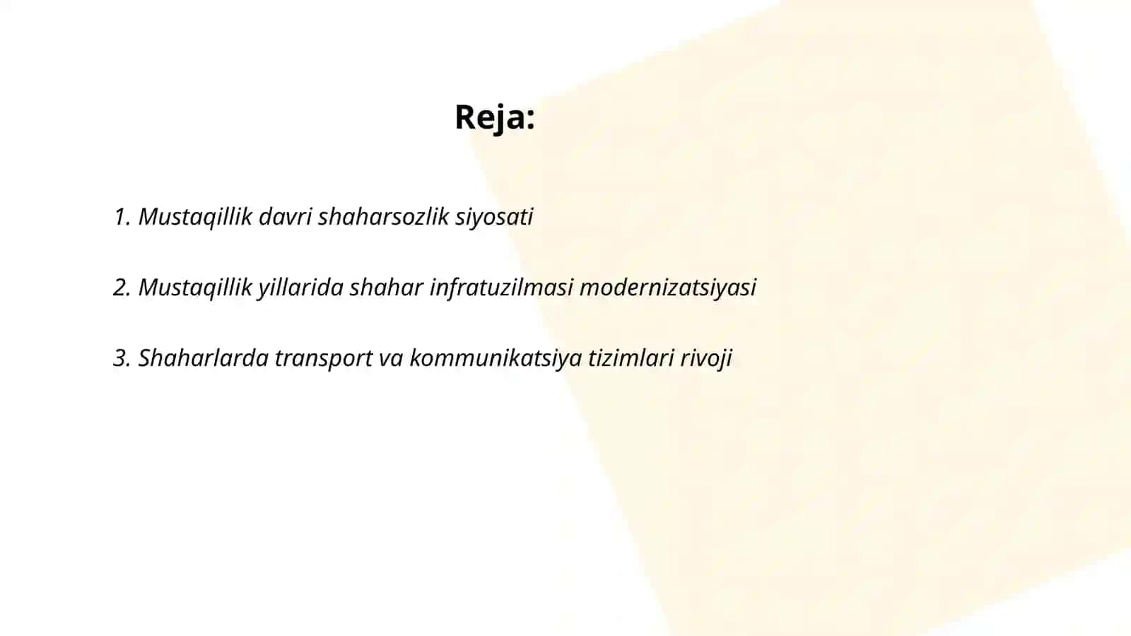 Mustaqillik yillarida shaharsozlik: tarixiy bosqichlar va rivojlantirish 2