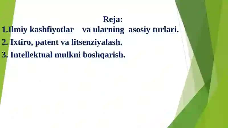 ILMIY КASHFIYOTLAR,IXTIROLAR VA ULARNI LISENZIYALASH 2