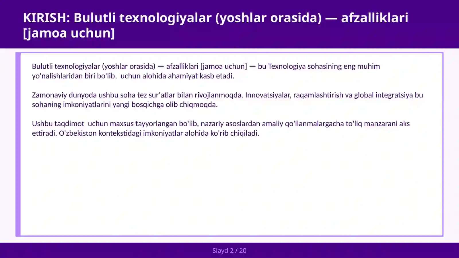 Bulutli texnologiyalar (yoshlar orasida) — afzalliklari [jamoa uchun] 2