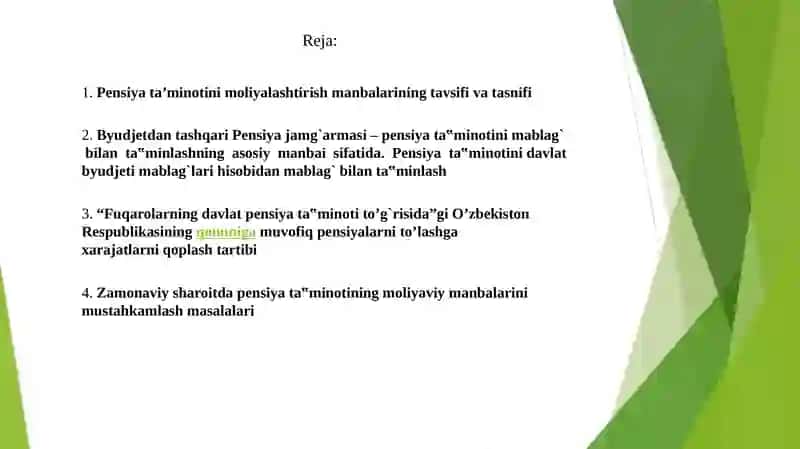 Pensiya ta'minotining moliyaviy manbalari 2