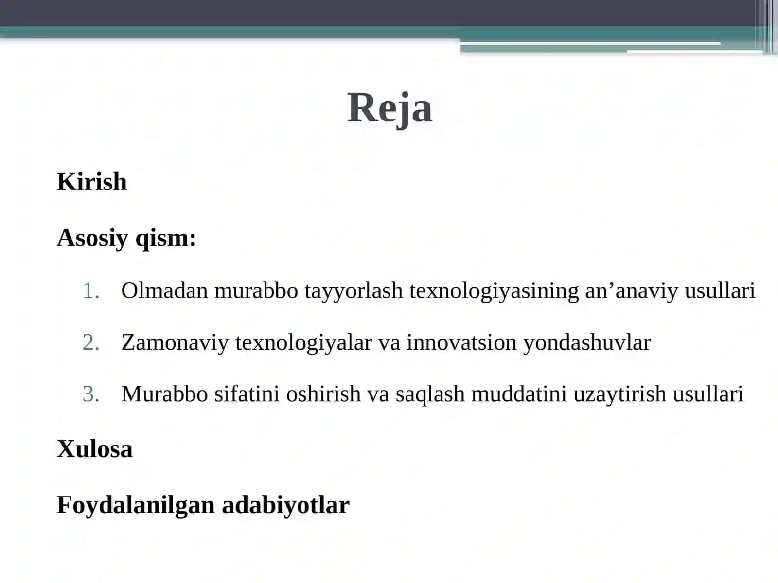 Olmadan murabbo tayyorlash texnalogiyasini takomillashtirish 2