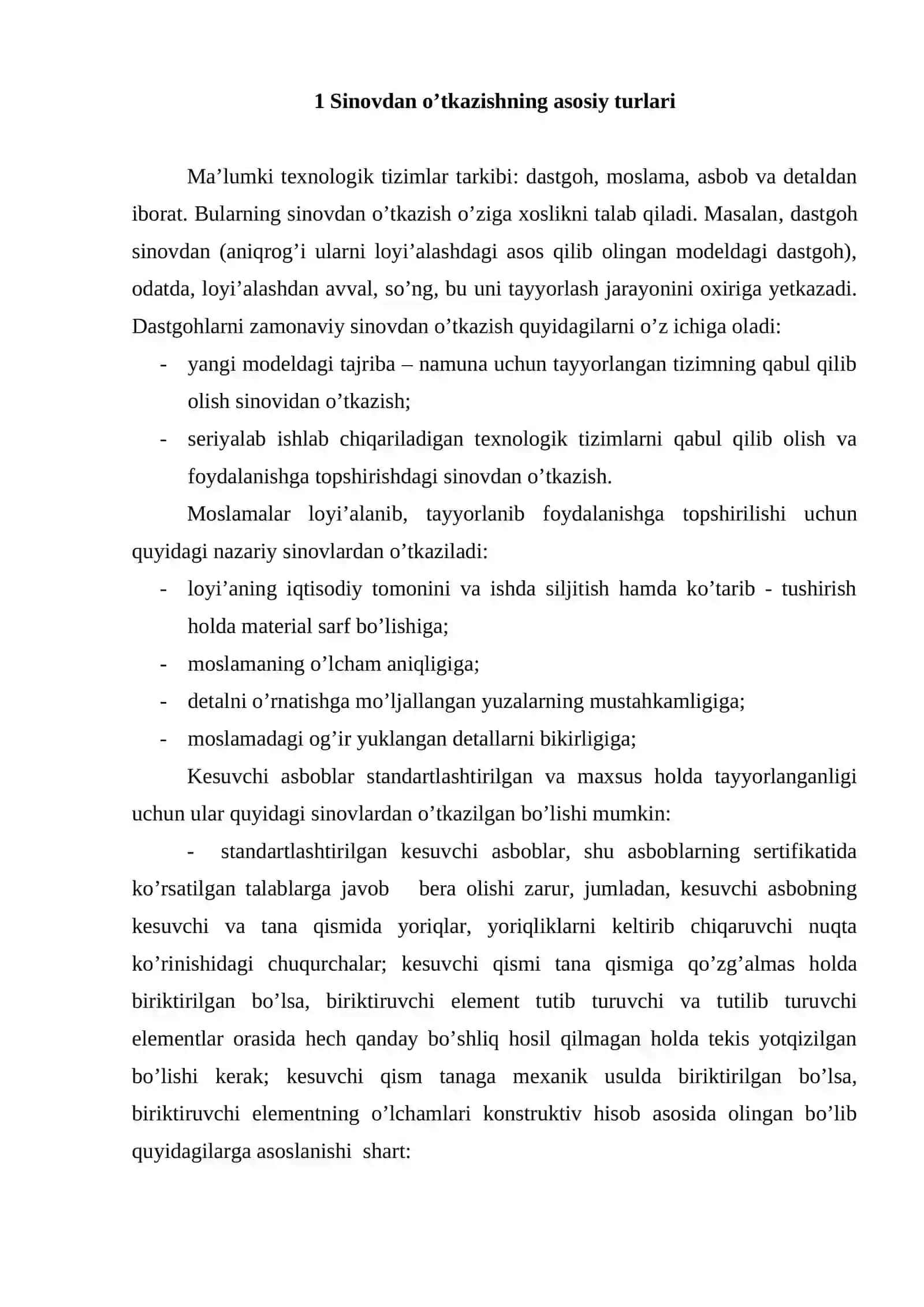 Texnologik tizimlarni sinovdan o’tkazish 2