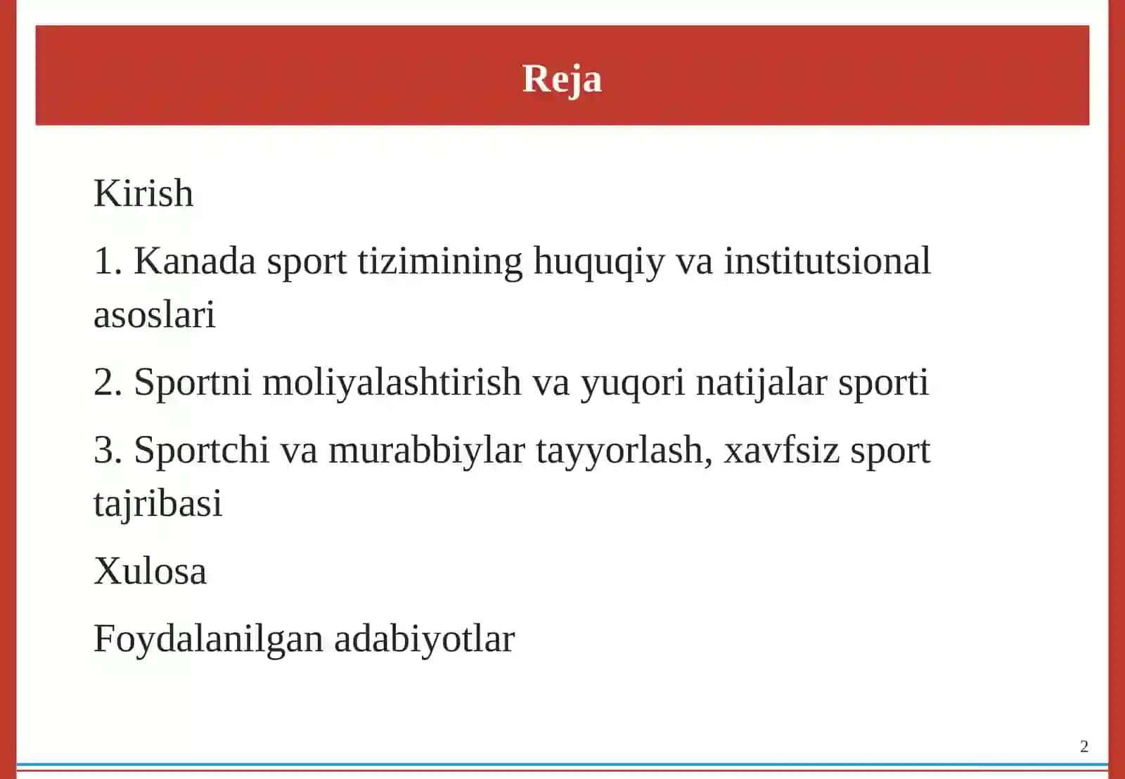 Kanada davlatida sport ishlarini tashkil etish 2