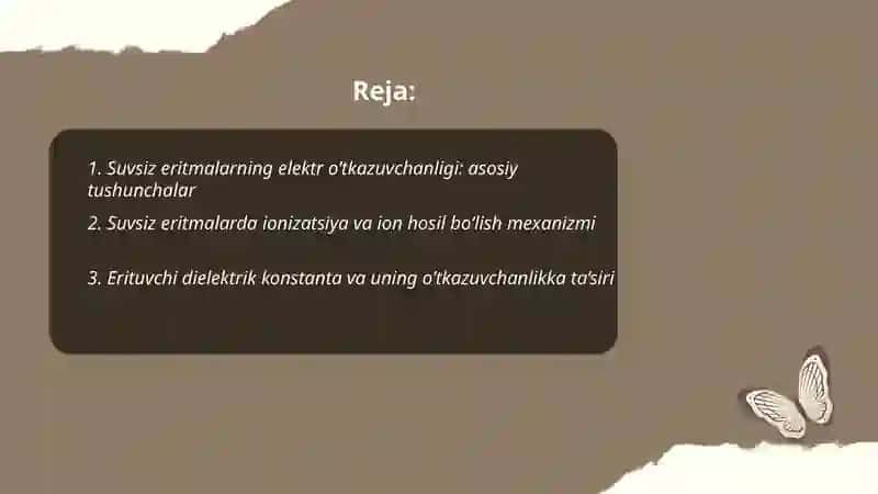 Suvsiz eritmalarning elektr o’tkazuvchanligi 2