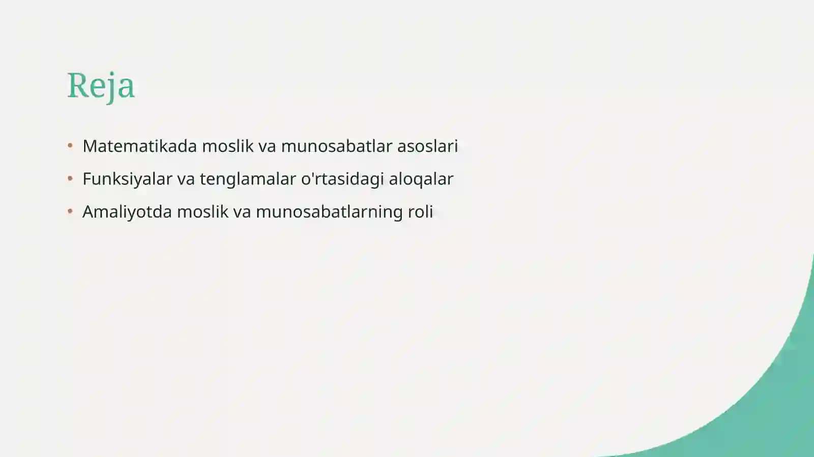 Matematikada moslik va munosabatlar asoslari 2