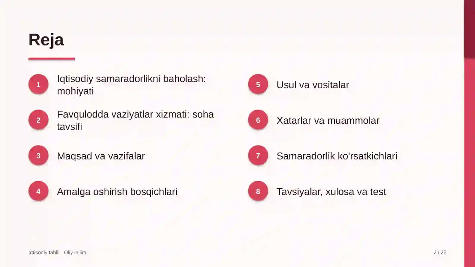 Favqulodda vaziyatlar xizmatida iqtisodiy samaradorlikni baholash 2