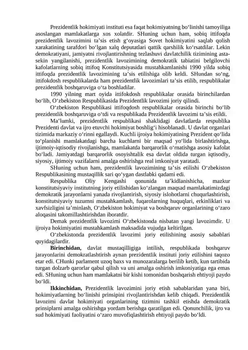 O‘zbekiston Respublikasi Konstitutsiyasida O‘zbekiston Respublikasi Prezidenti va Vazirlari Mahkamasi 2