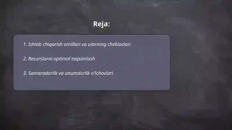 Ishlab chiqarish omillari cheklangan sharoitda mahsulot ishlab chiqarishni maksimallashtirish masalasi 2