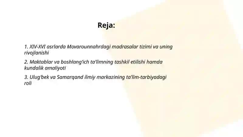 XIV-XVI asrlarda Movarounnahrda ta'lim-tarbiya va pedagogik fikrlar 2
