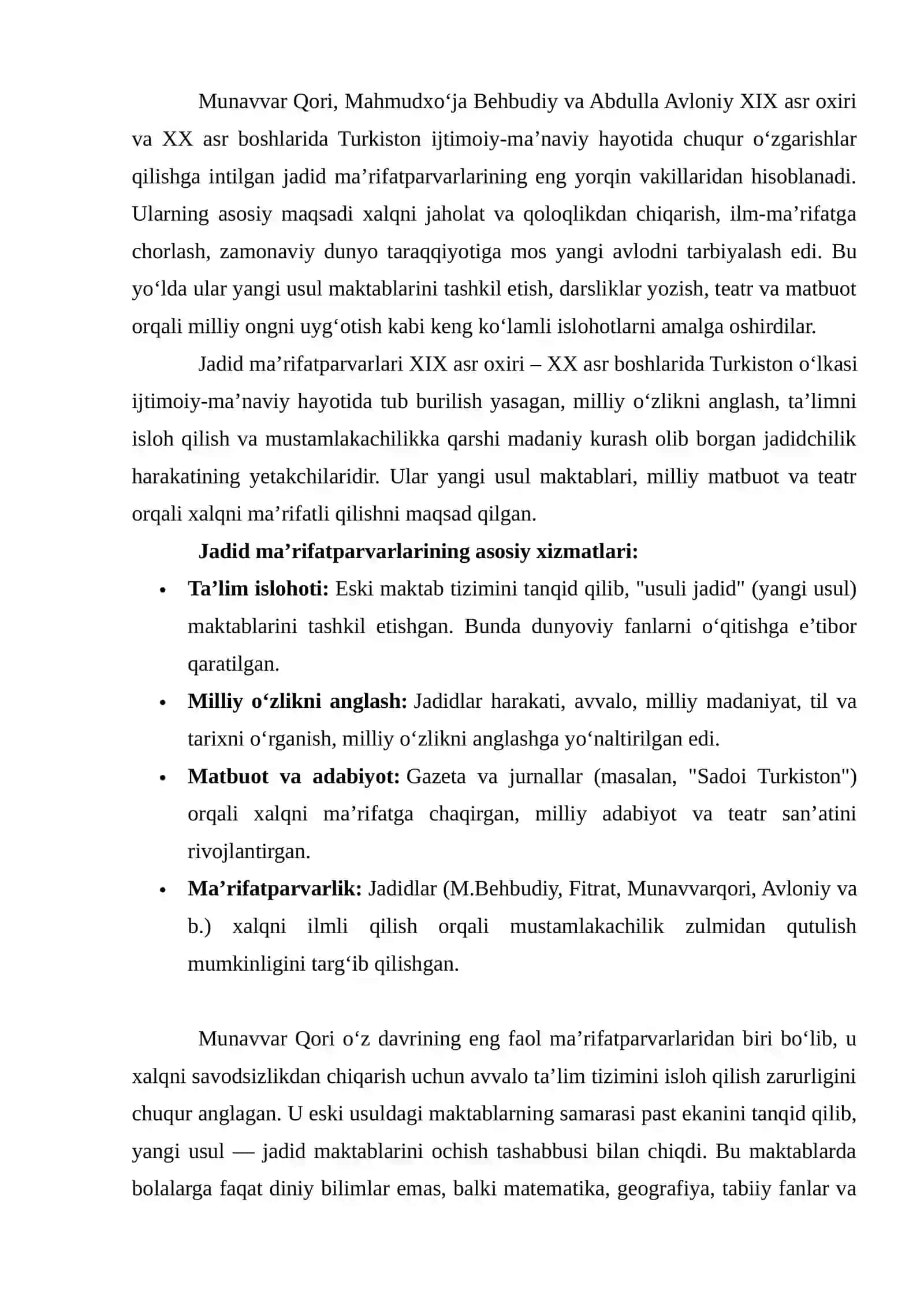 Jadid ma’rifatparvarlarining o‘lka ijtimoiy-ma’naviy hayotida tutgan o‘rni 2
